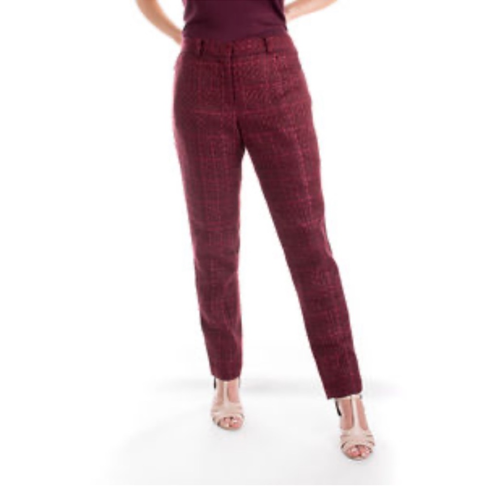Women's Tory Burch Drew Tweed Burgundy Plaid Pants Fall Festive‎ Trousers